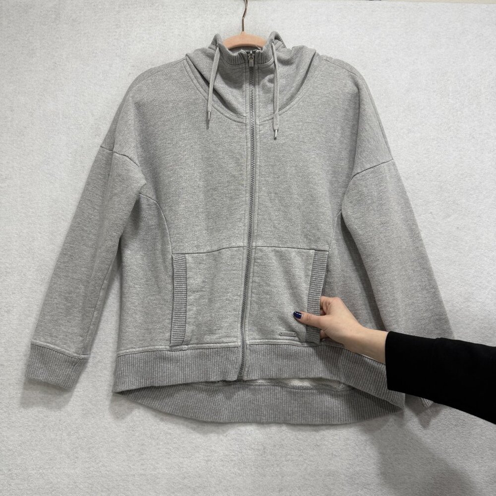 Athleta Hoodie Sweatshirt Womens Medium Gray Full Zip Hooded Jacket Cotton - Picture 3 of 11